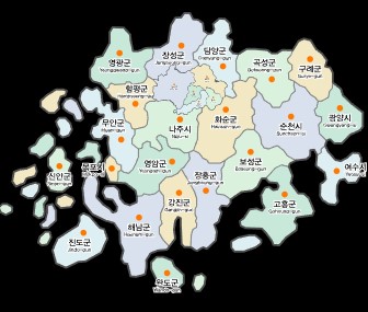 광주,전남 지역 지도